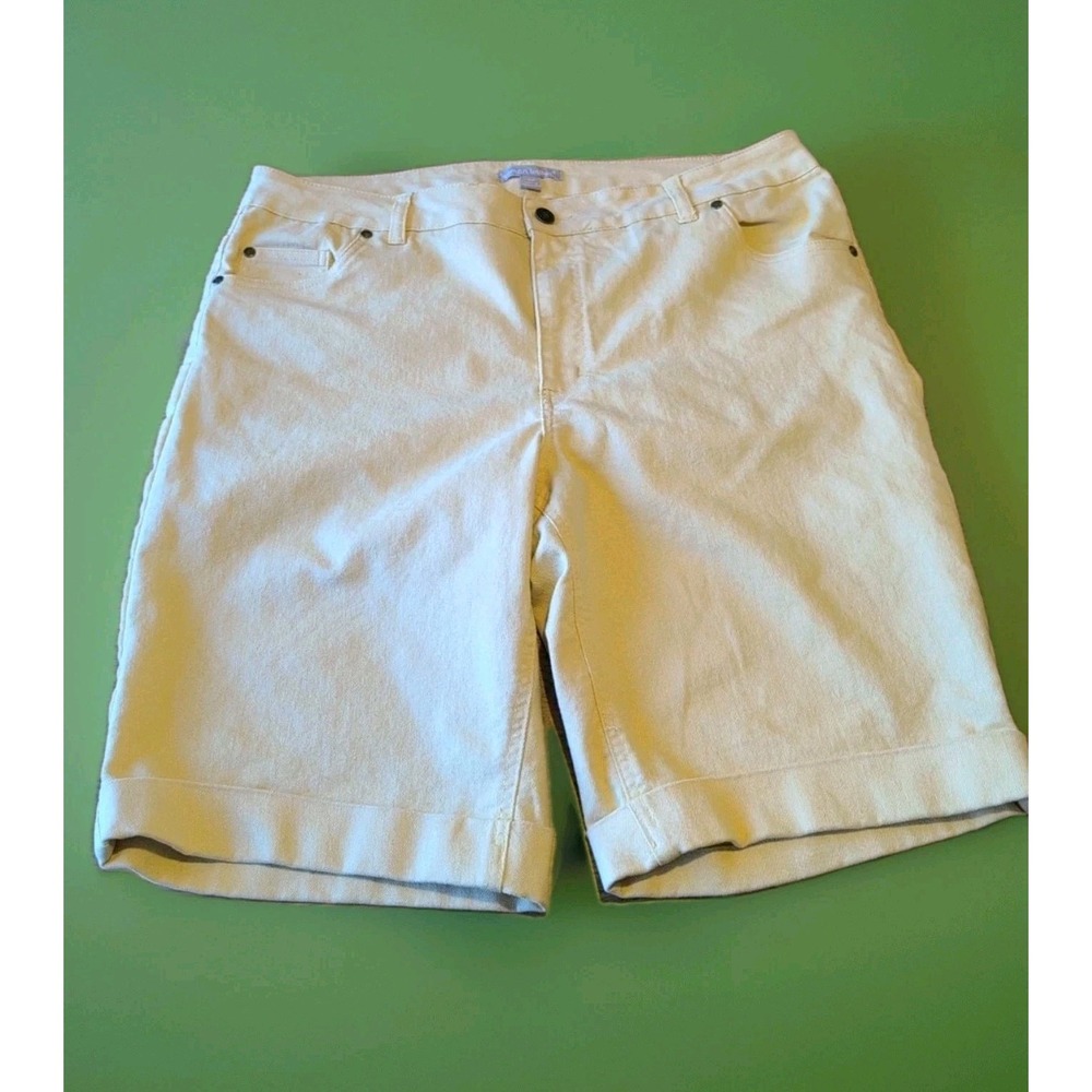 Woman Within 16W Butter Yellow Stretch Denim Cuffed Bermuda Shorts 36"W x 10"L